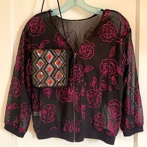 Tildon US size S sheer rose sequin zip up jacket